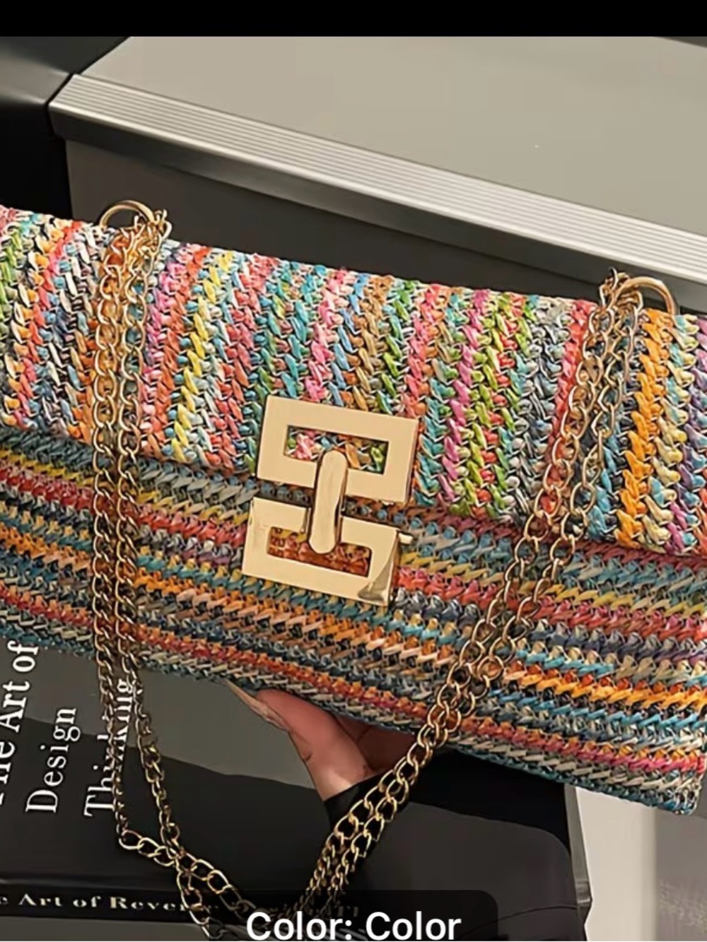 Multicolor Woven Chain-Strap Shoulder Bag - Picture 2 of 4